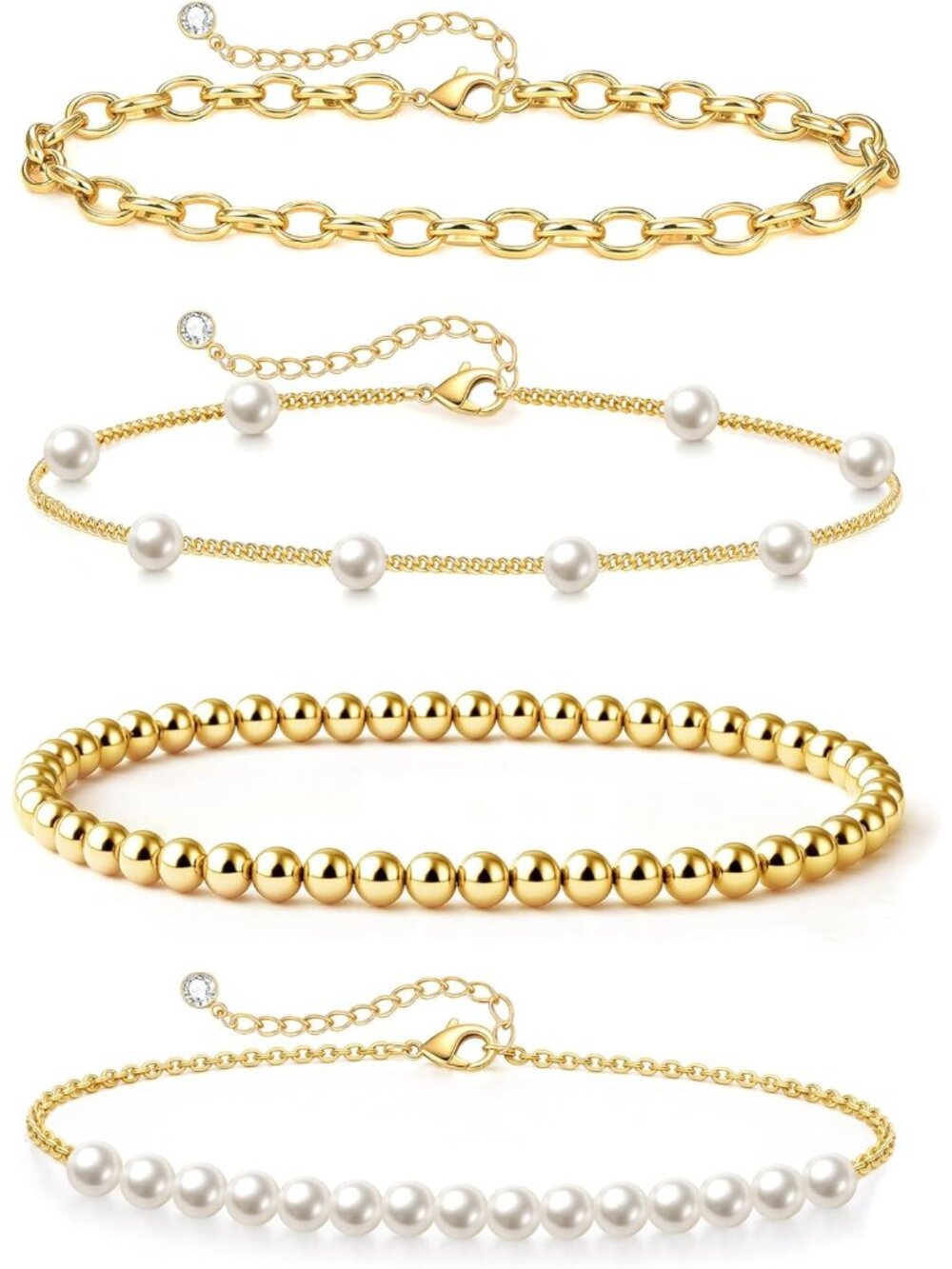 Gold Pearl Beaded Bracelet for Women, 14K Gold Plated Jewelry Set With Paperclip